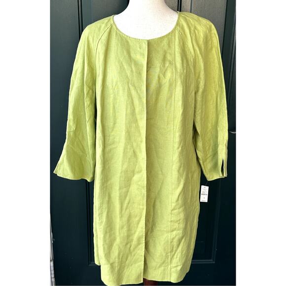 NWT Talbots 100% Irish Linen Apple Green Open Front Blazer Jacket Lagenlook - Picture 1 of 8